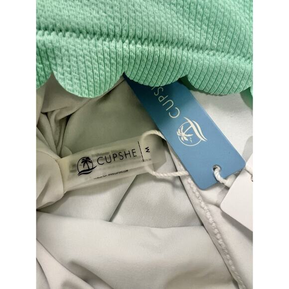 NWT Cupshe Womens Size M One Piece Swimsuit Aqua scallop One Shoulder NEW - Picture 6 of 7